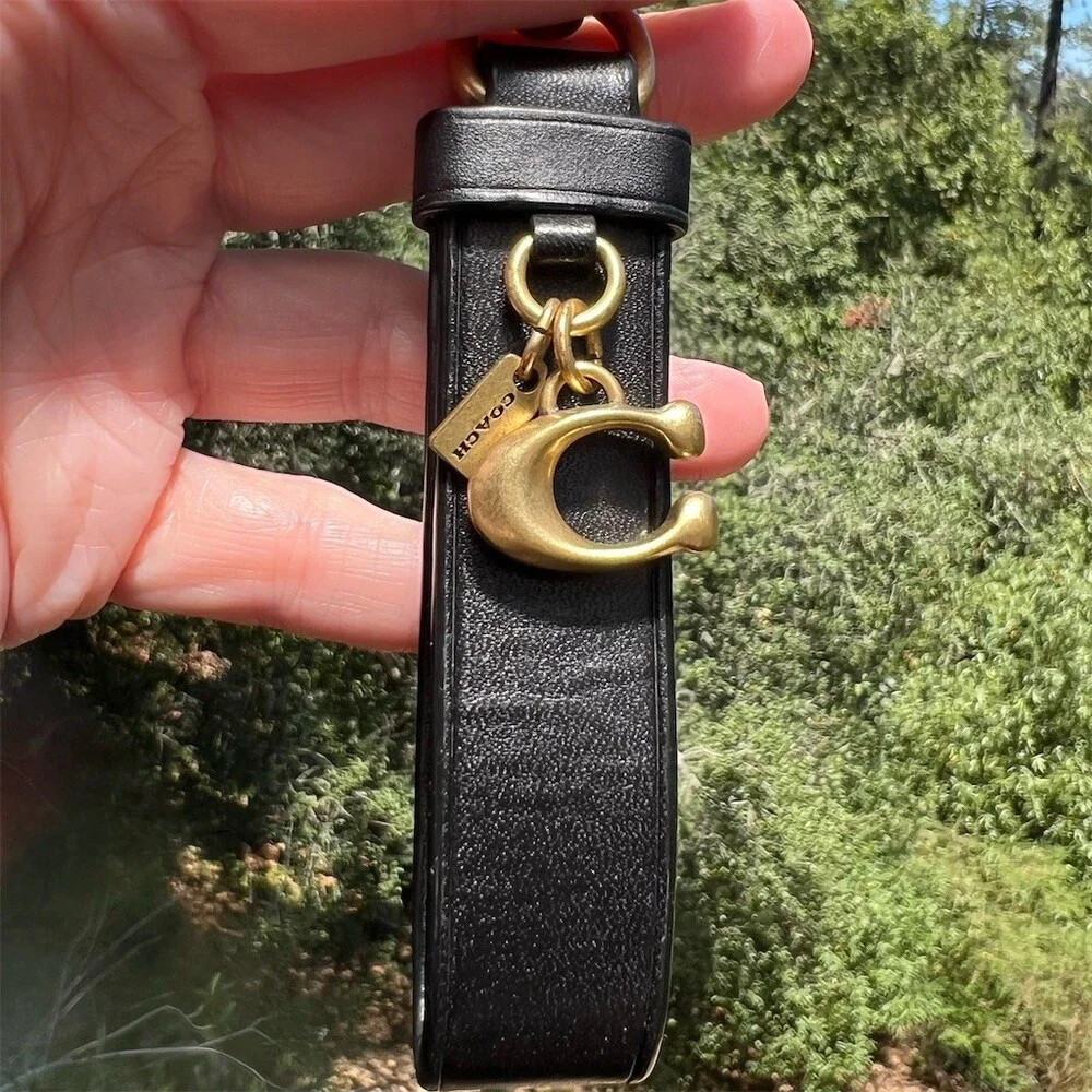 COACH Keychain Bag Charm Key Ring Black C Logo Brass Hardware AUTHENTIC